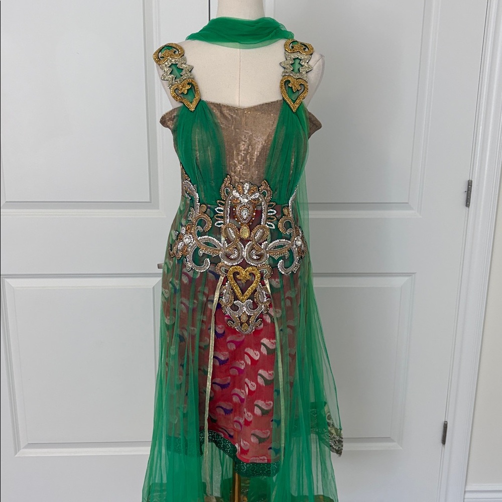 Embellished Green and Gold Dress Indian